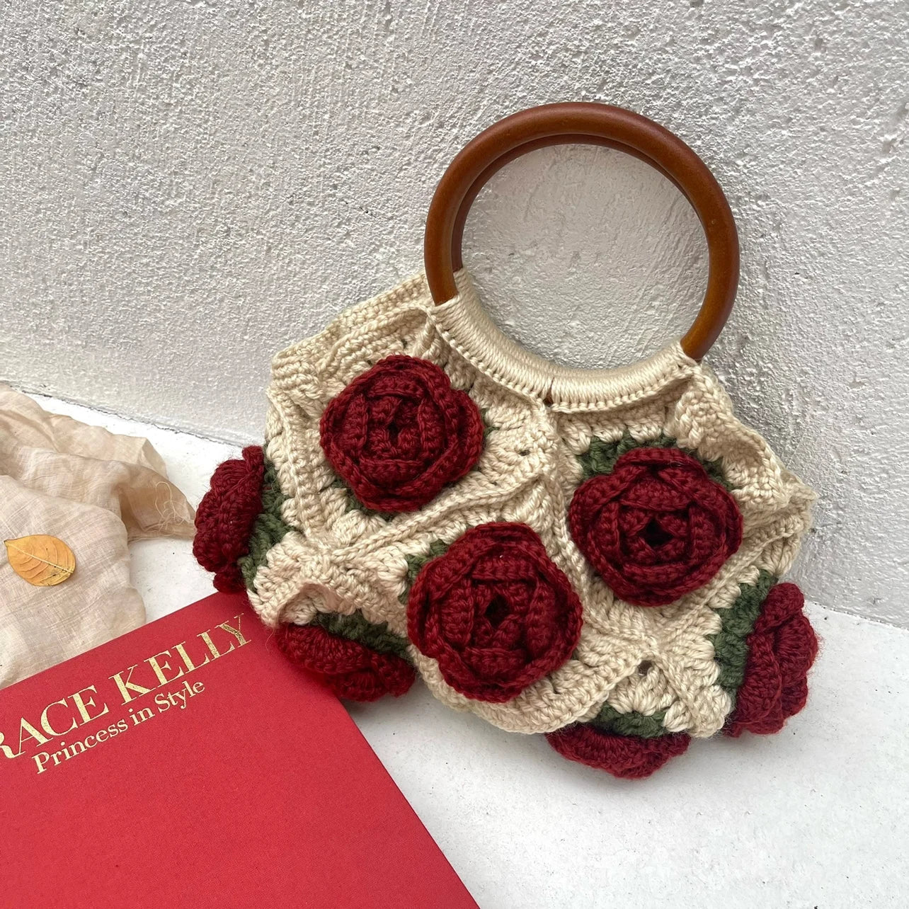 Crochet Handmade Flower Casual Tote