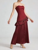 Spliced Ruffles Folds Long Dress