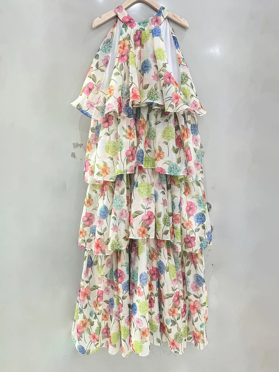 Printed Loose Spliced Ruffles Dresses