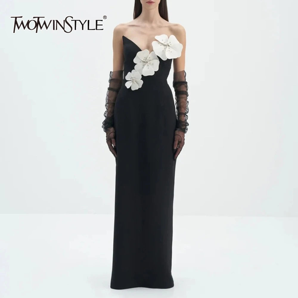 Spliced 3D Flower Dresses