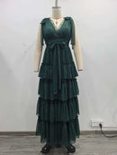 Spliced Ruffles Folds Long Dresses