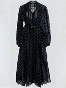 Printed Sheer Spliced Belt  Dresses