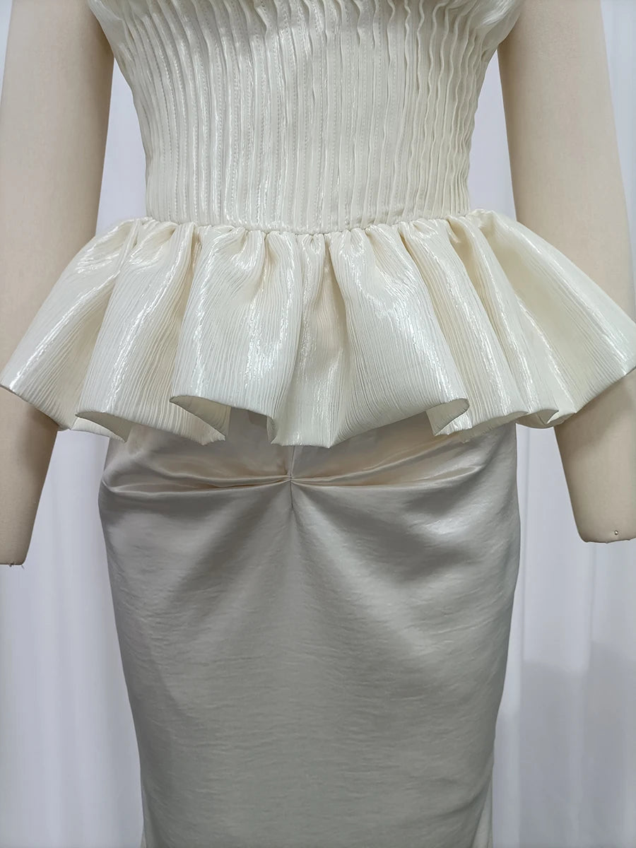 Solid Spliced Pleated Dresses