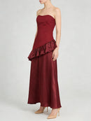 Spliced Ruffles Folds Long Dress
