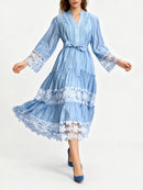 Hit Color Sheer Spliced Appliqués Dresses