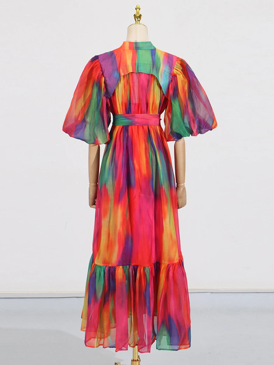 Colorful Loose Lace Up dress