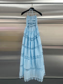 Hollow Out Spliced Embroidery Long Dresses