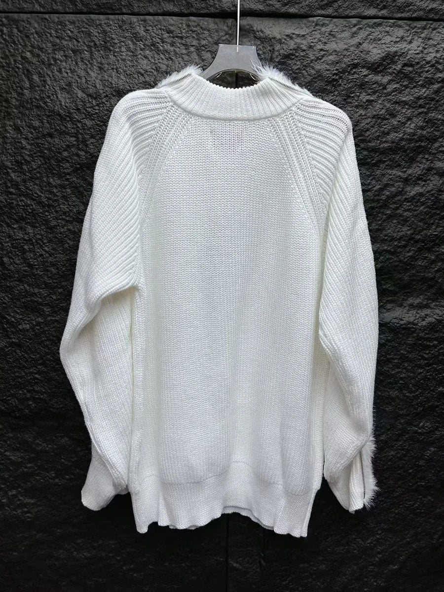 Solid Loose Spliced Fluff Casual Sweaters