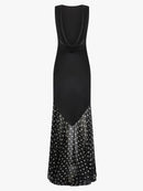 Sheer Spliced Wave Point Long Dress