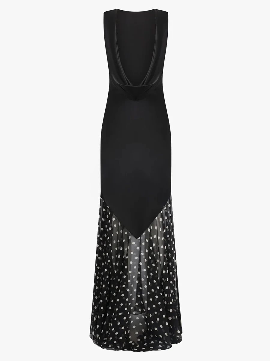 Sheer Spliced Wave Point Long Dress