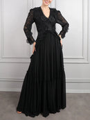 Sheer Spliced Appliqués Dresses