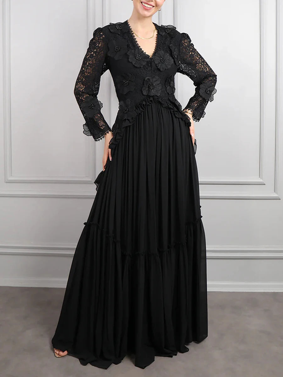 Sheer Spliced Appliqués Dresses