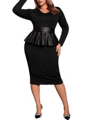 Plus Size Black Tight Ruffle Edge Dress