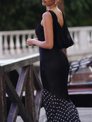 Sheer Spliced Wave Point Long Dress