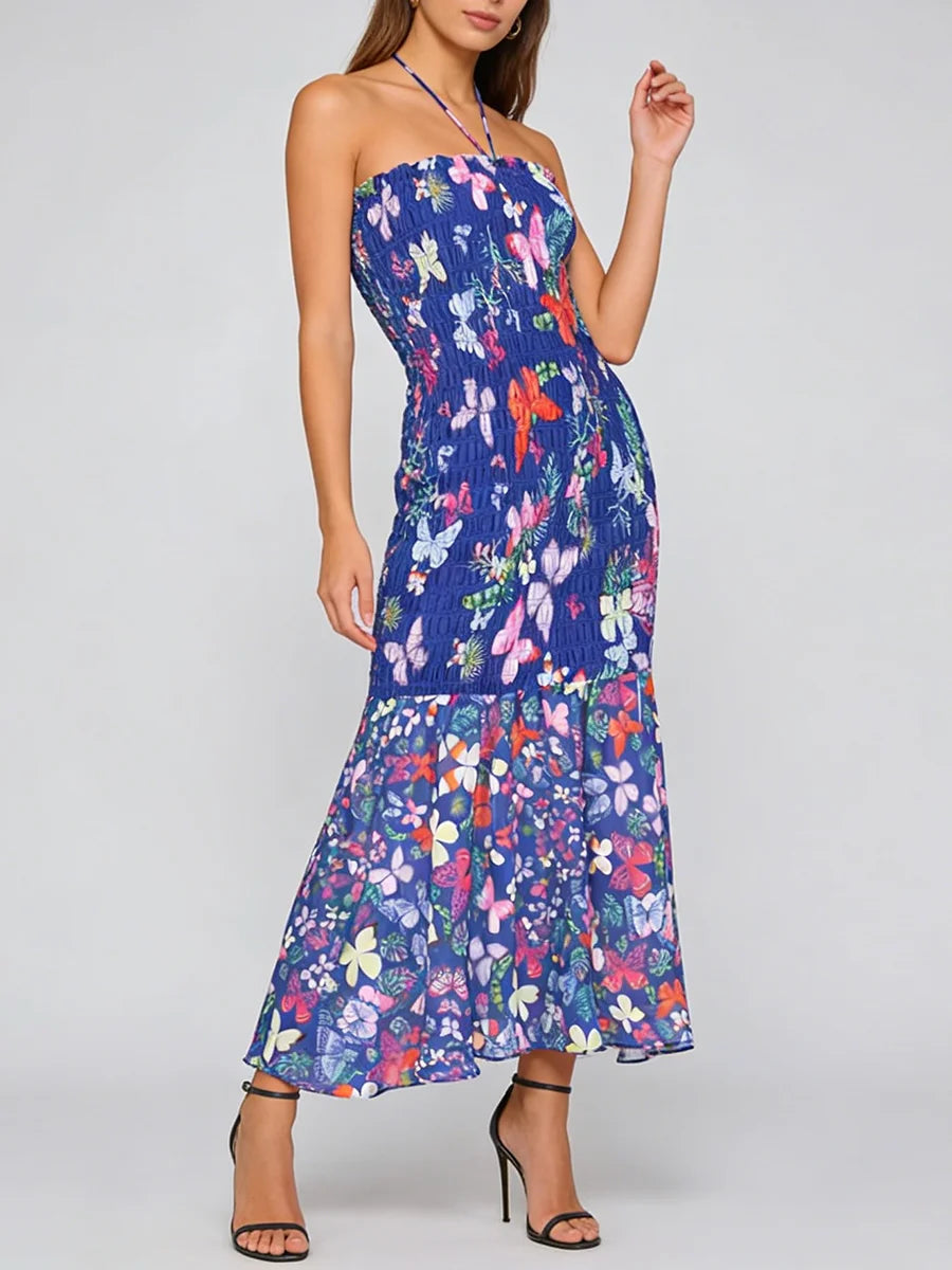 Printing Slimming Spliced Folds Elegant Dress