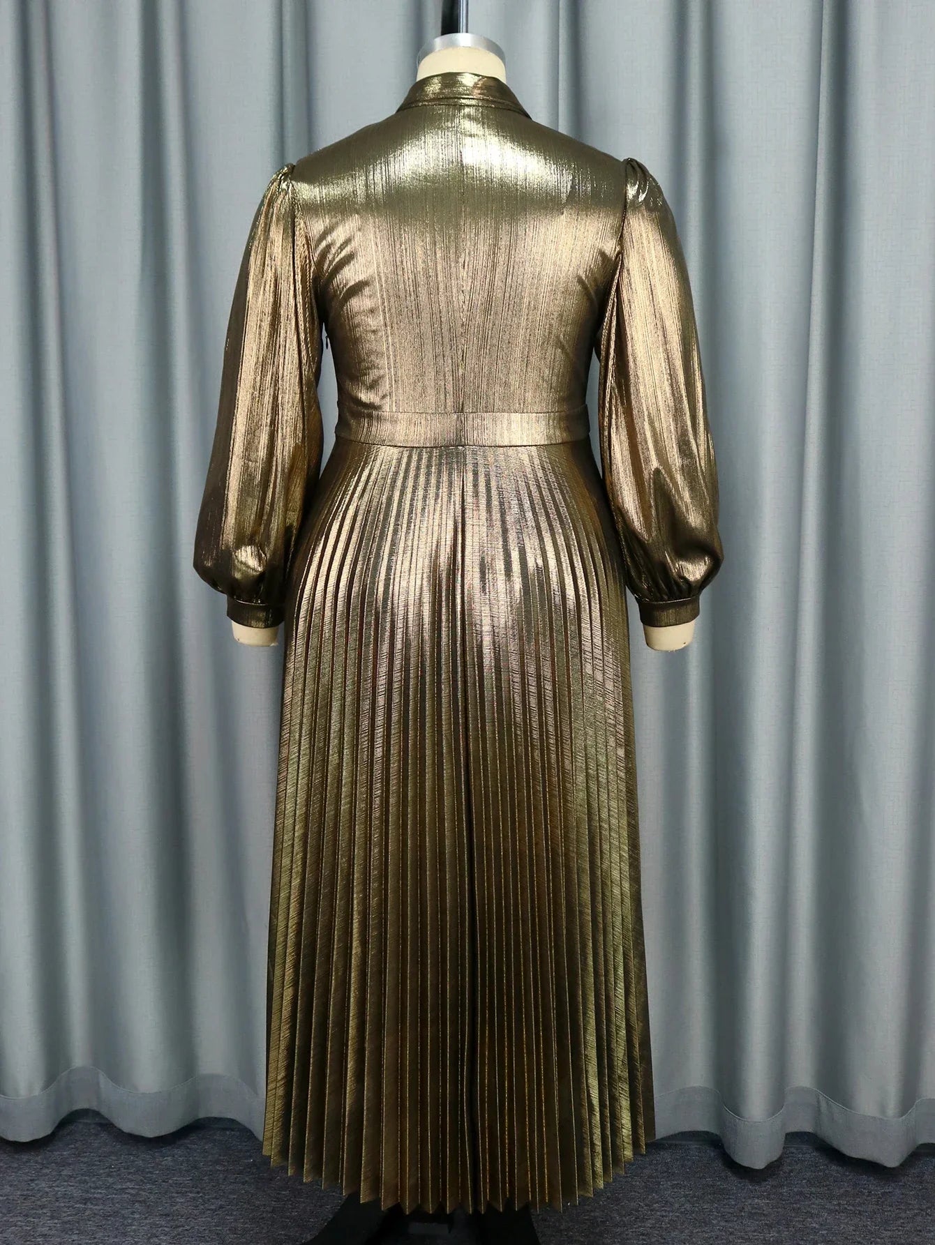 Plus Size Shiny Gold Pleated Maxi Dress