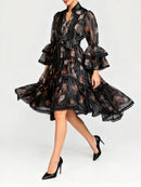 Printing Spliced Ruffles Dresses