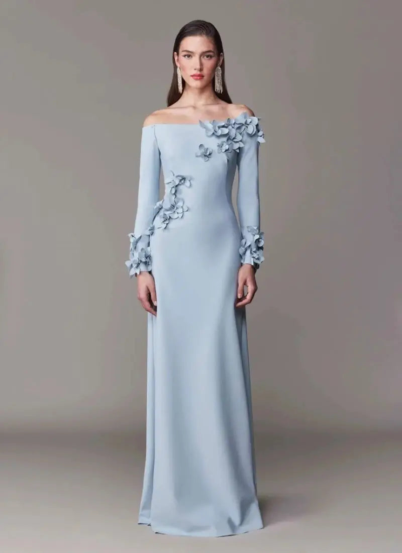 Satin Floral Appliqués Dress