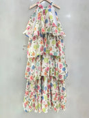 Printed Loose Spliced Ruffles Dresses