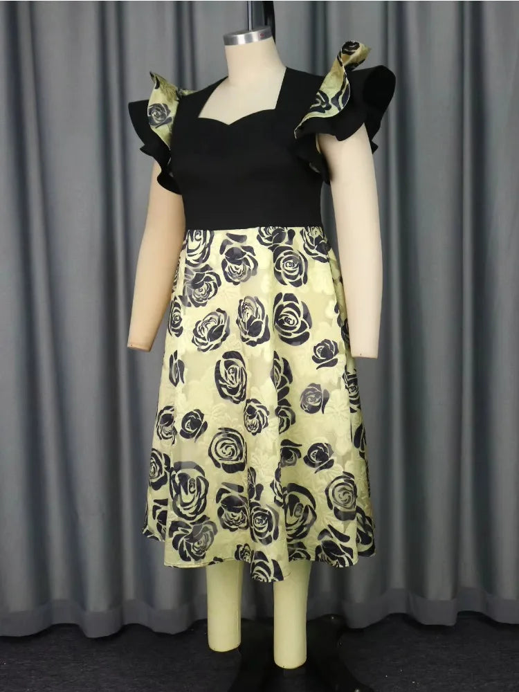 Plus Size Floral Jacquard A Line Dresses