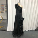 Black Spliced Fungus Folds Irregular Long Dress