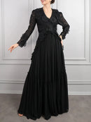 Sheer Spliced Appliqués Dresses