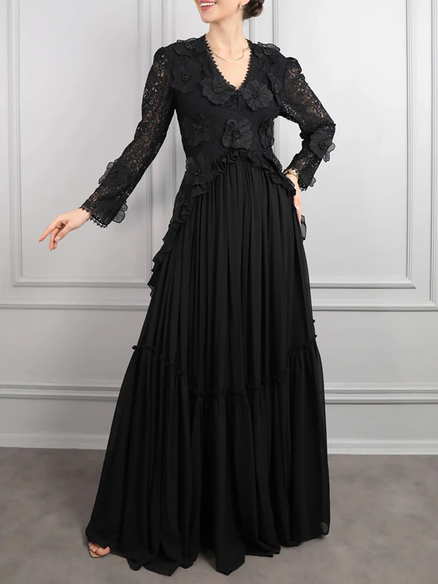 Sheer Spliced Appliqués Dresses