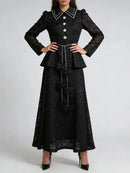 Black Printing Spliced Lace Two Piece Sets