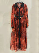 Sheer Spliced Belt Casual Dresses