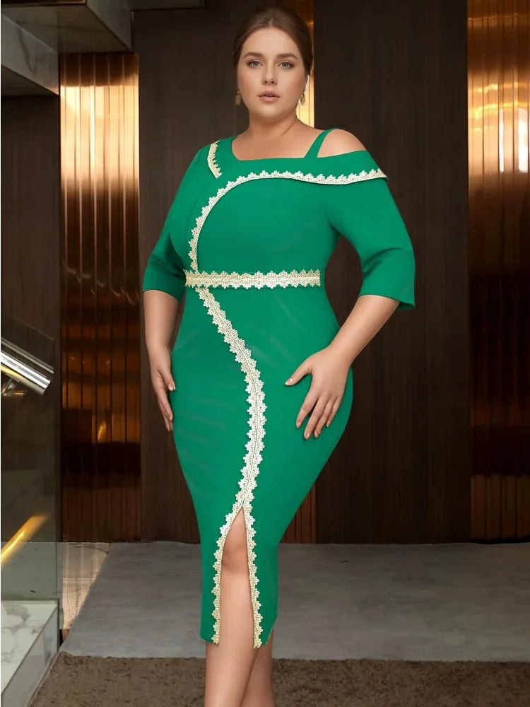 Plus Size Women Asymmetrical Neck One Shoulder Dress