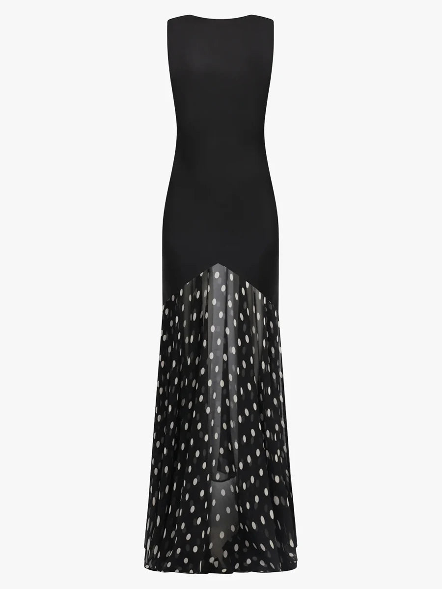Sheer Spliced Wave Point Long Dress