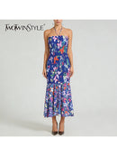 Printing Slimming Spliced Folds Elegant Dress