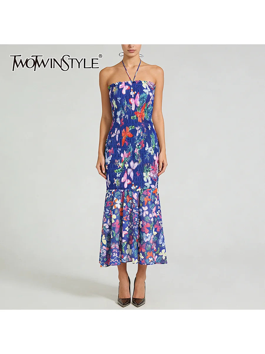 Printing Slimming Spliced Folds Elegant Dress