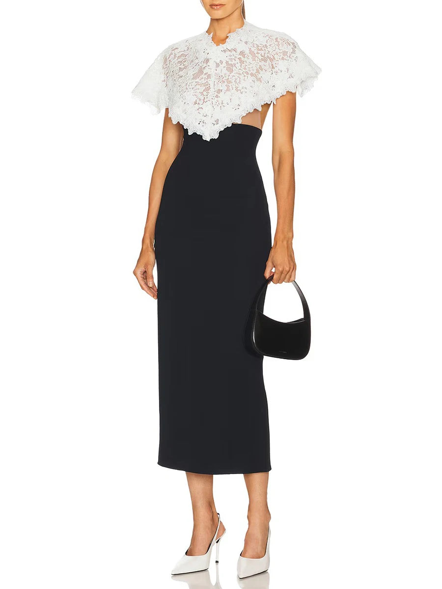 Color Slimming Spliced Lace Dresses