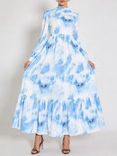 Printing Spliced Shirring Slimming Dresses