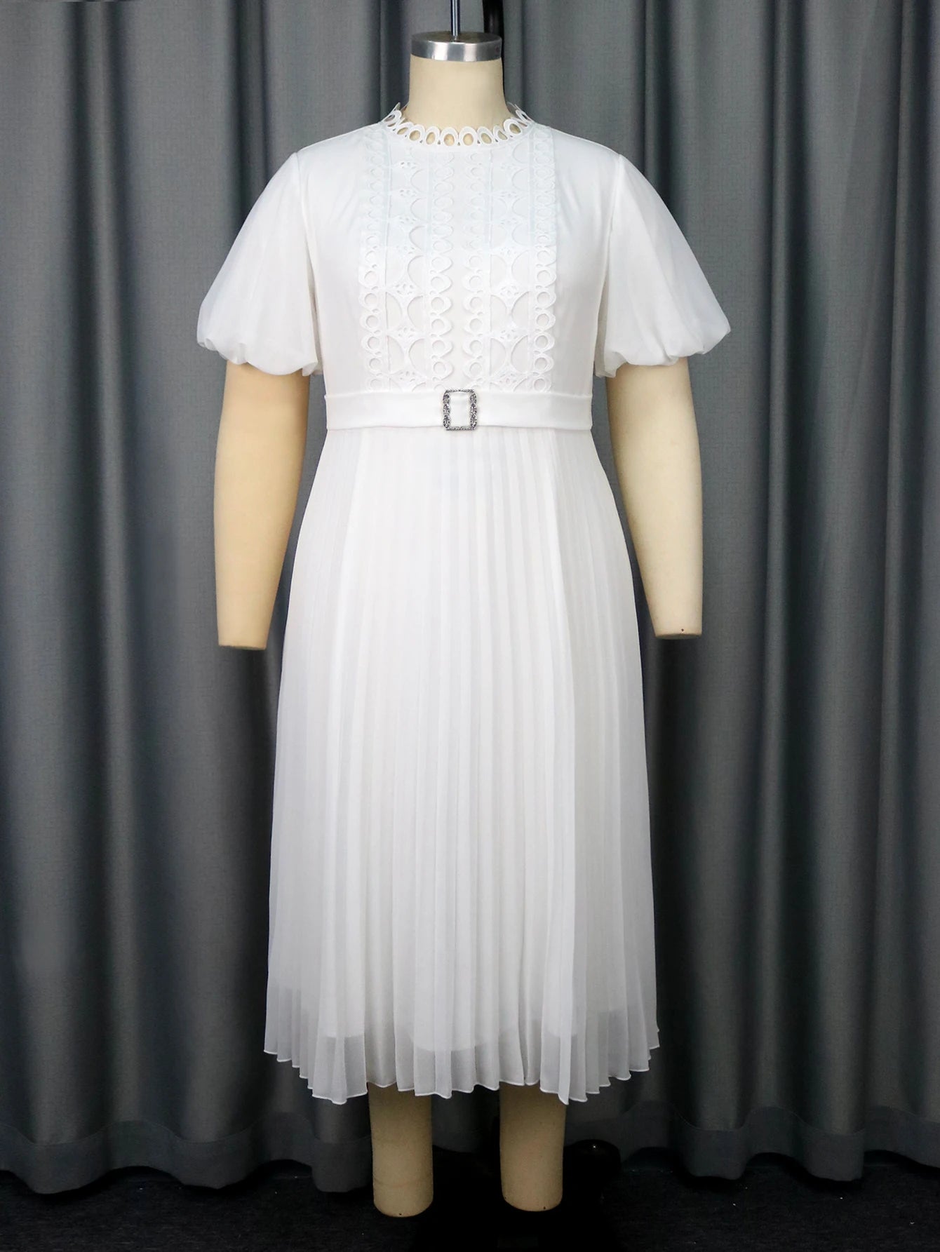 Pleated A Line Plus Size Midi Dress