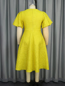 Plus Size Yellow Jacquard A-Line Dress Flower