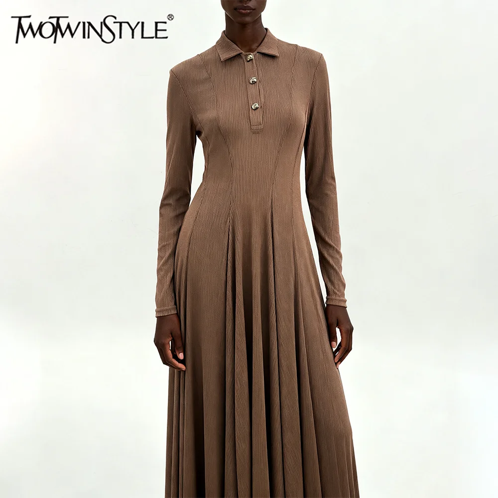 Spliced Buttons Long Dresses