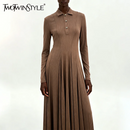 Spliced Buttons Long Dresses