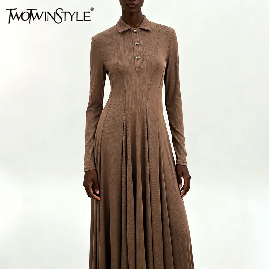 Spliced Buttons Long Dresses