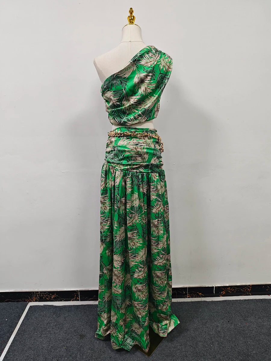 Printing Slimming Spliced Folds Two Piece Sets