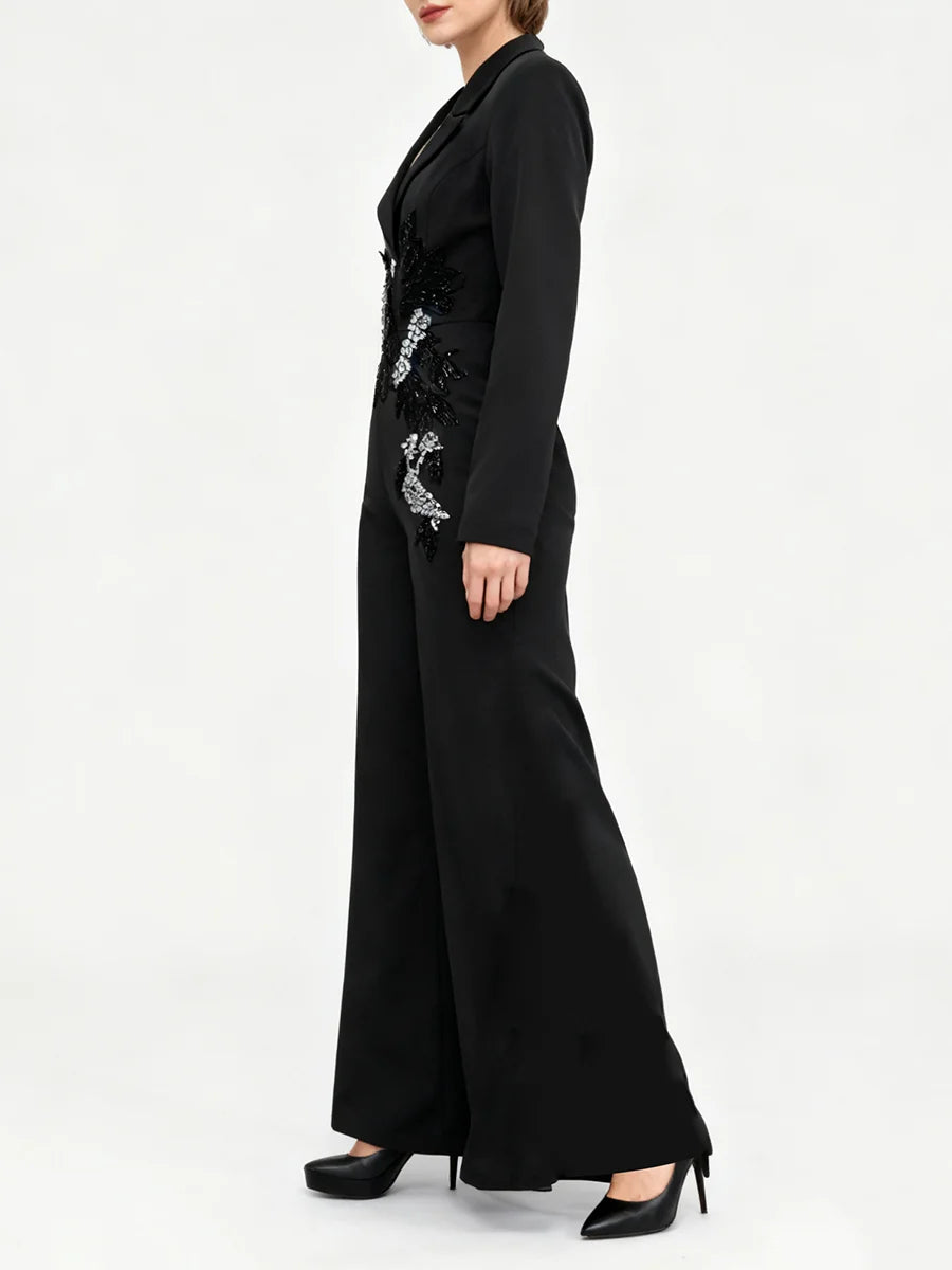 Solid Slimming Spliced Beading  Jumpsuits