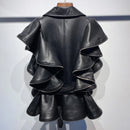 Ruffles Pleated Black Leather Vest