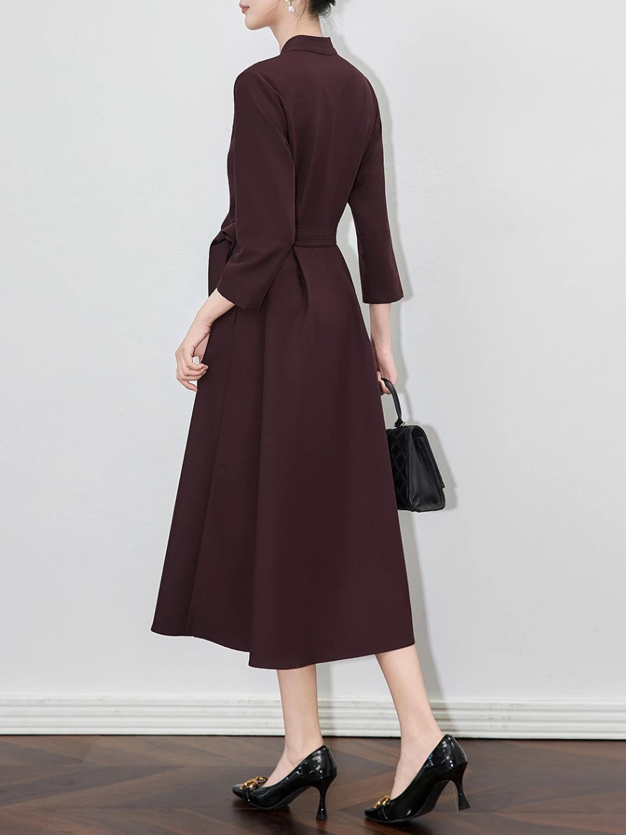 Solid Spliced 3D Buttons Dresses