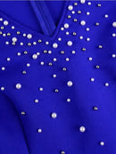 Plus Size Ruffle Sleeve A Line Dress with Pearl Embellished
