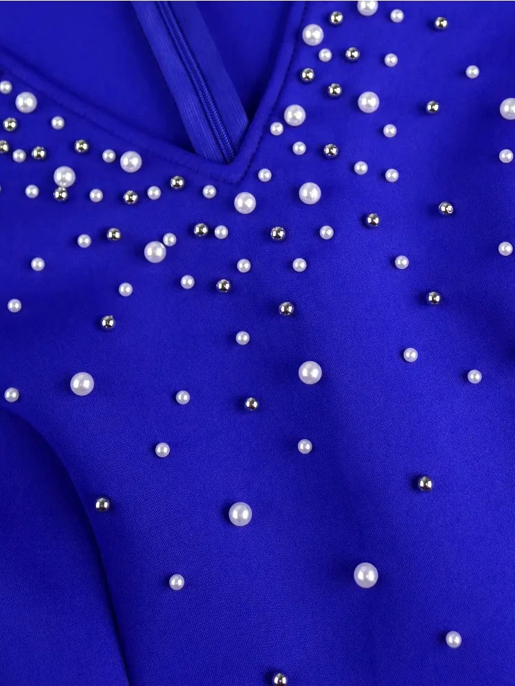 Plus Size Ruffle Sleeve A Line Dress with Pearl Embellished