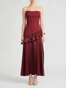 Spliced Ruffles Folds Long Dress
