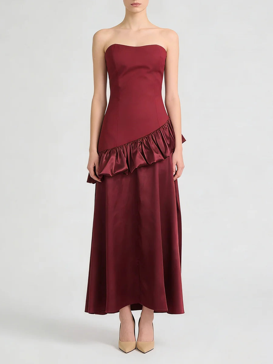 Spliced Ruffles Folds Long Dress