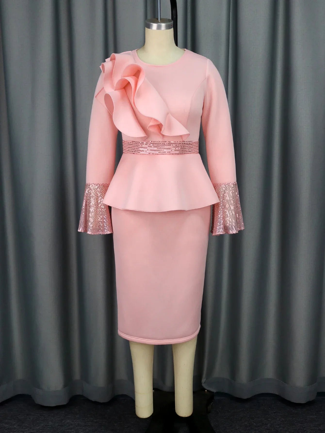 Stylish Plus Size Pink Church Dress