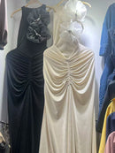 Solid Spliced 3D Flower Fashion Long Dresses